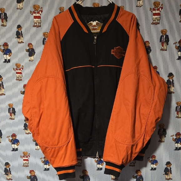 Harley-Davidson Other - Vintage Harley-Davidson Black and Orange Quilted Bomber Moto Jacket XXL